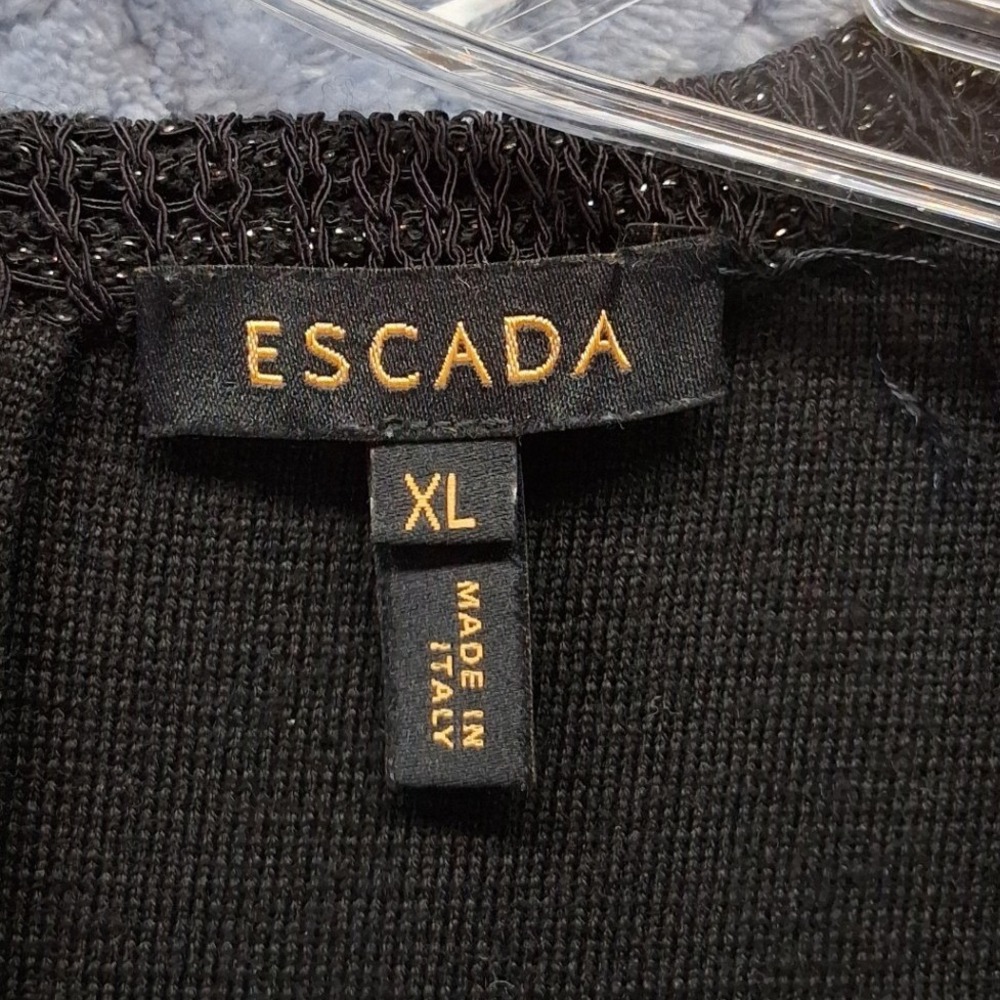 Escada Black Knit Dress XL Short Sleeve Square Neck Metallic Trim Made in Italy - Picture 4 of 8